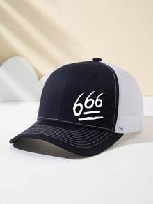 1 Stück Damen 666 Muster Mesh Baseball Cap, sonnenschützend atmungsaktiv modisch vielseitig, verstellbarer Schirm für Outdoor-Sport, Zusammenkünfte, Alltagstragen, Trucker Cap - A - Übersicht 6