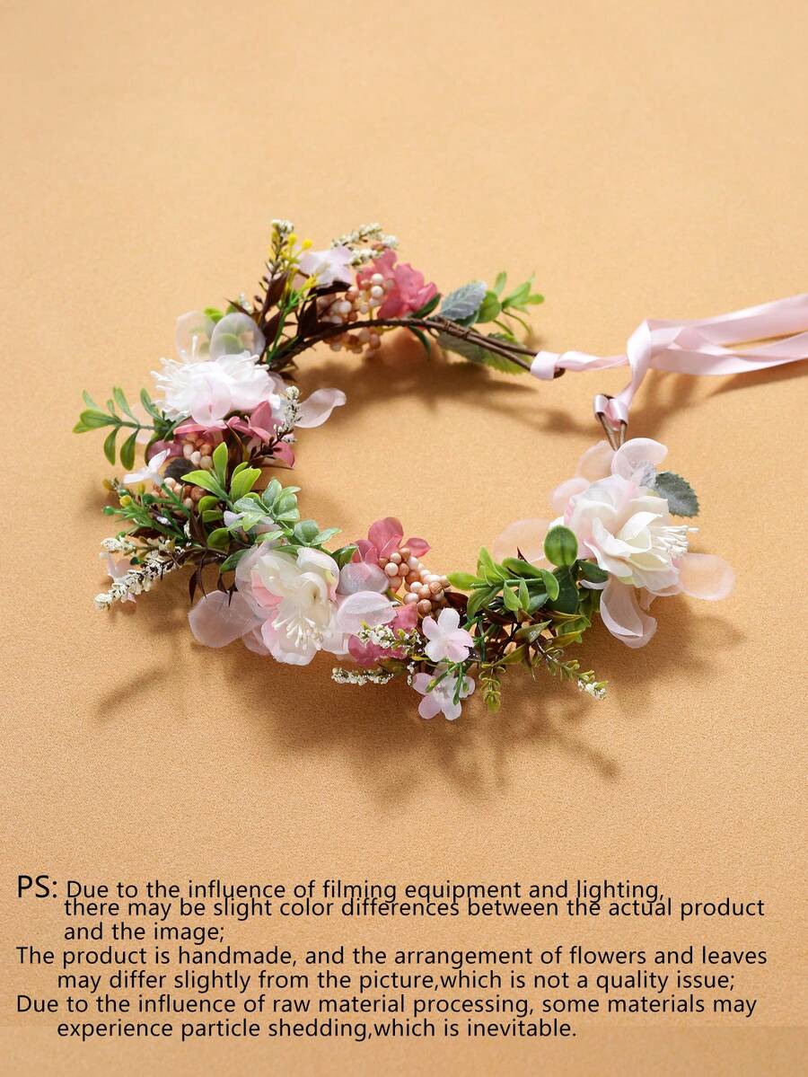 1pc Floral Headband & Hair Accessory For Women, Wedding, Travel - Pink - View 1