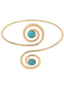 1pc Fashionable Minimalist Faux Turquoise Spiral Bracelet, Suitable For Daily Wear, Beach, Vacation, Valentine's Day, Friend's Birthday, Vacation Gift - Gold - View 4