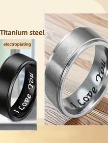 时尚钛钢情侣戒指，情人节送给丈夫和爱人的理想礼物 - 彩色 - 查看 5