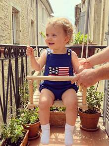 Newborn Baby Girl Knit Romper 4th Of July Flag Sleeveless Jumpsuit For Newborn Toddler Cute Independence Day Clothes - 藍色 - 查看 4
