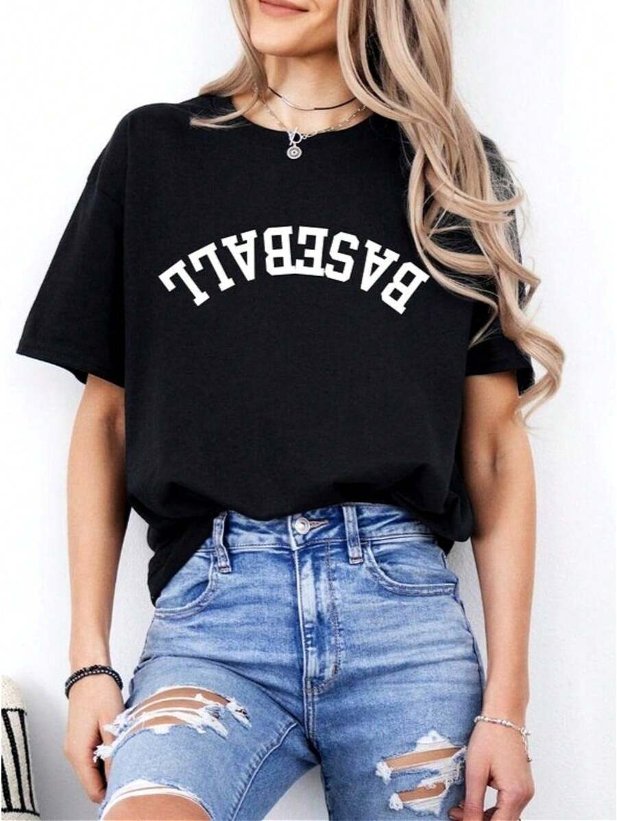 Baseball  T Shirt For  Baseball Wife Gift Baseball Tee For Baseball Mom Shirt   Wife Shirt Mom Gift  Funny Graphic Tshirts For Men Women Round Neck Loose Casual Tees - 黑色 - 查看 1