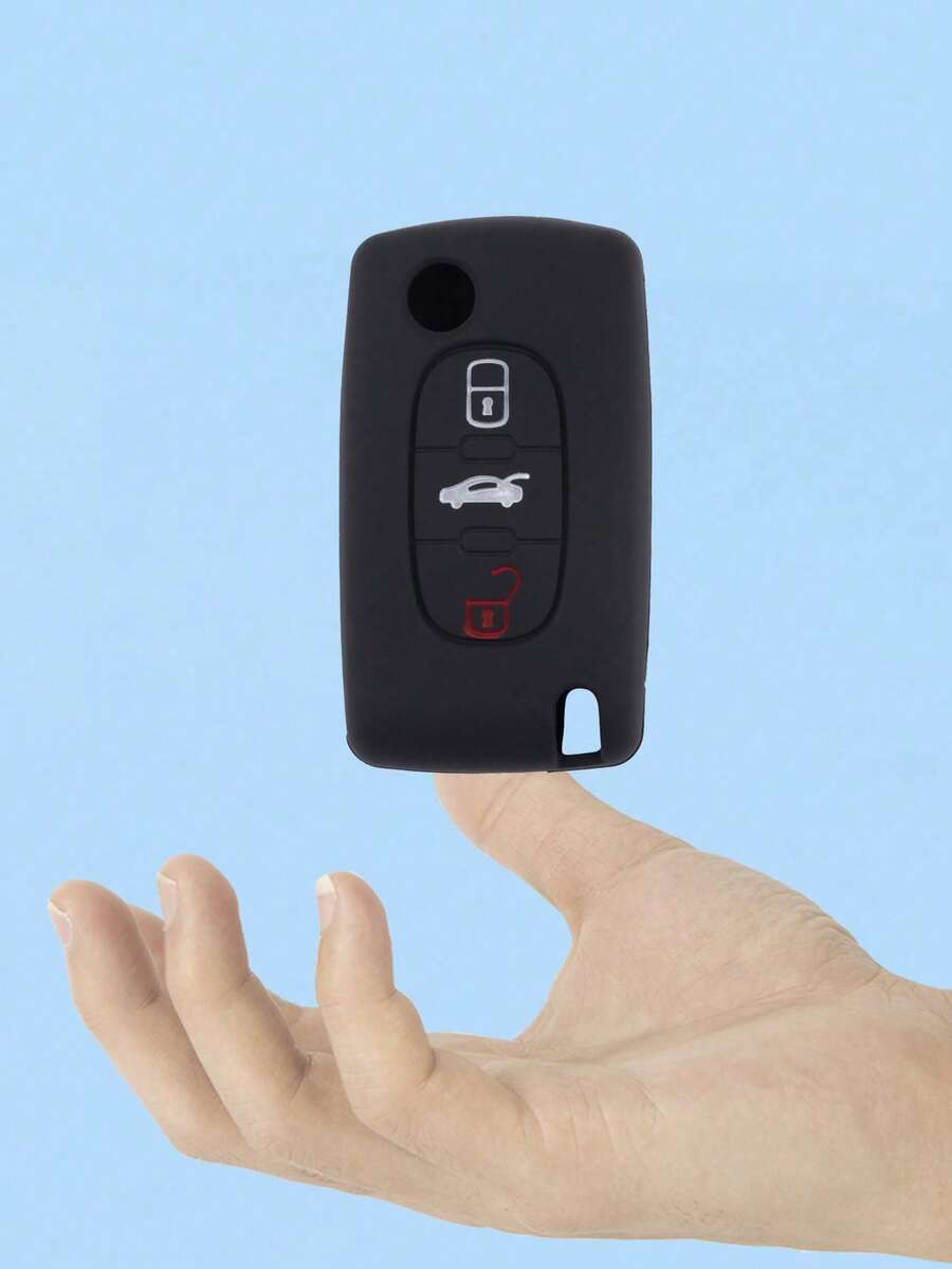 1 pieza Funda negra para llave de coche, Adecuada para vehículos Peugeot y Citroën con 3 botones anti-caída - A - Ver 1