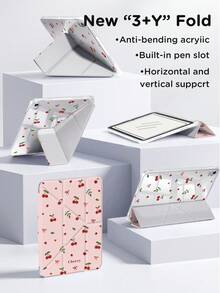 Kingsung 樱桃蝴蝶结图案 Y 型折叠双面喷砂亚克力透明水晶平板电脑保护套，兼容三星平板电脑/Mini6/7/9.7/10.2/10.5/10.9/12.9/Pro 11（第十代），保护套支持多角度调节，支架六种放置方式，内置笔槽，透明后盖，防摔保护，自动唤醒/睡眠 - 彩色 - 查看 6