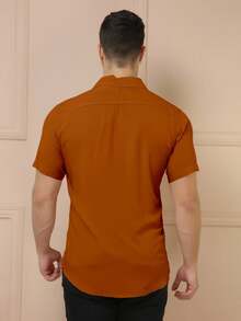 YLF MODAS Men's Short-Sleeved Button-Down Dress Shirt - Plain - Brown - View 3