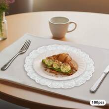 ZHFEISY Antique Charger Plates Bulk Round Plastic Dinner Plate Embossed Rim Server Plate Decorative Chargers Floral Plates For Dinner Parties Wedding - 100個-銀色2 - 查看 8