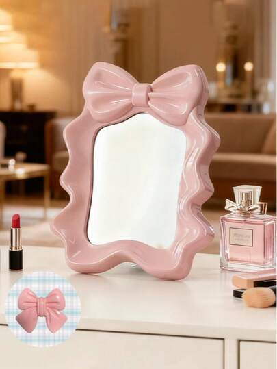 Y2K风格化妆镜，可爱蝴蝶结设计单面桌面化妆镜，小巧便携，高清玻璃镜面，适用于卧室梳妆台或化妆桌，便携式小镜子