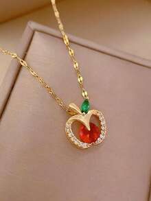 A Charming Vintage Micro - Inlaid Large Red Apple Necklace, A Classic European And American Anniversary Gift - Multicolor - View 5