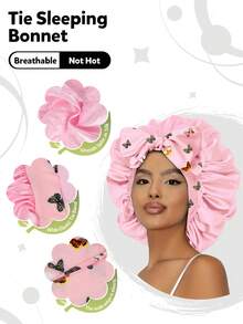 1pc Navy Blue Bohemian Design Satin Silk Sleep Cap, With Drawstring, Sleeping Hair Cap, Elastic Wide-Banded Silk Sleep Hat, Soft & Breathable (Random Print Pattern) - Navy Blue NPSM11 - View 23