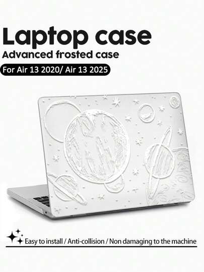 Capa transparente fosca com estampa de planeta em branco (1 unidade), leve e resistente a quedas, adequada para MacBook Air de 13 e 15 polegadas e de 14 polegadas (versões M2 e M3). Combina resistência a impressões digitais, resistência a impactos e dissipação de calor, sendo um presente perfeito para feriados e ocasiões especiais.