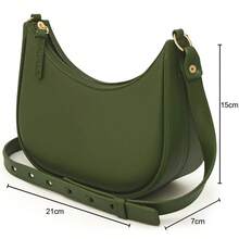 Women's Half-Moon Shoulder Bag Set (Crossbody) + Waterproof Rubberized Wallet - Verde militar - Ver 5