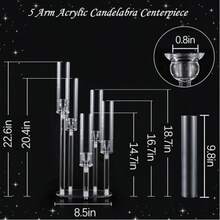 6Pcs 5 Arms Acrylic Clear Candelabra Centerpieces For Wedding, Taper Candlesticks Candle Holders With Acrylic Shade For Chrismas House Birthday Party Table Gifts Home Decoration - 透明(6個) - 查看 3