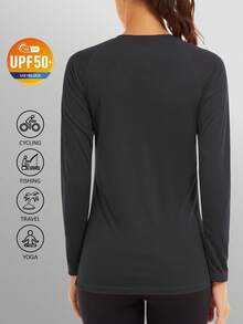 KEFITEVD UPF50+ Women's UV Shirts Rash Guard Long Sleeve Outdoor Skin Protection T-Shirts Hiking Fishing Workout Rashguard - Black - View 3