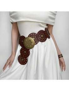 1 pièce Ceinture en PU de style rétro bohème, look de cowgirl occidentale américaine, convient pour toutes les saisons : automne, Halloween - Noir - Voir 1