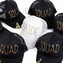 1顶男士“新娘小队”卡车帽，个性化字母印花棒球帽，街头休闲网眼帽，适合春季、秋季、旅行、海滩佩戴 - 多色 - 查看 1