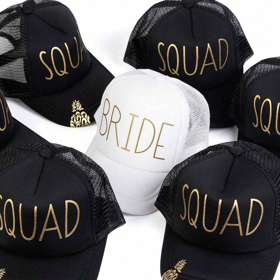 1顶男士“新娘小队”卡车帽，个性化字母印花棒球帽，街头休闲网眼帽，适合春季、秋季、旅行、海滩佩戴 - 多色 - 查看 1