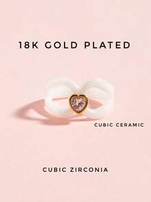 1枚18K镀金不锈钢心形陶瓷立方氧化锆戒指，女士珠宝，婚礼派对约会礼物 - 白色和金色 - 查看 6