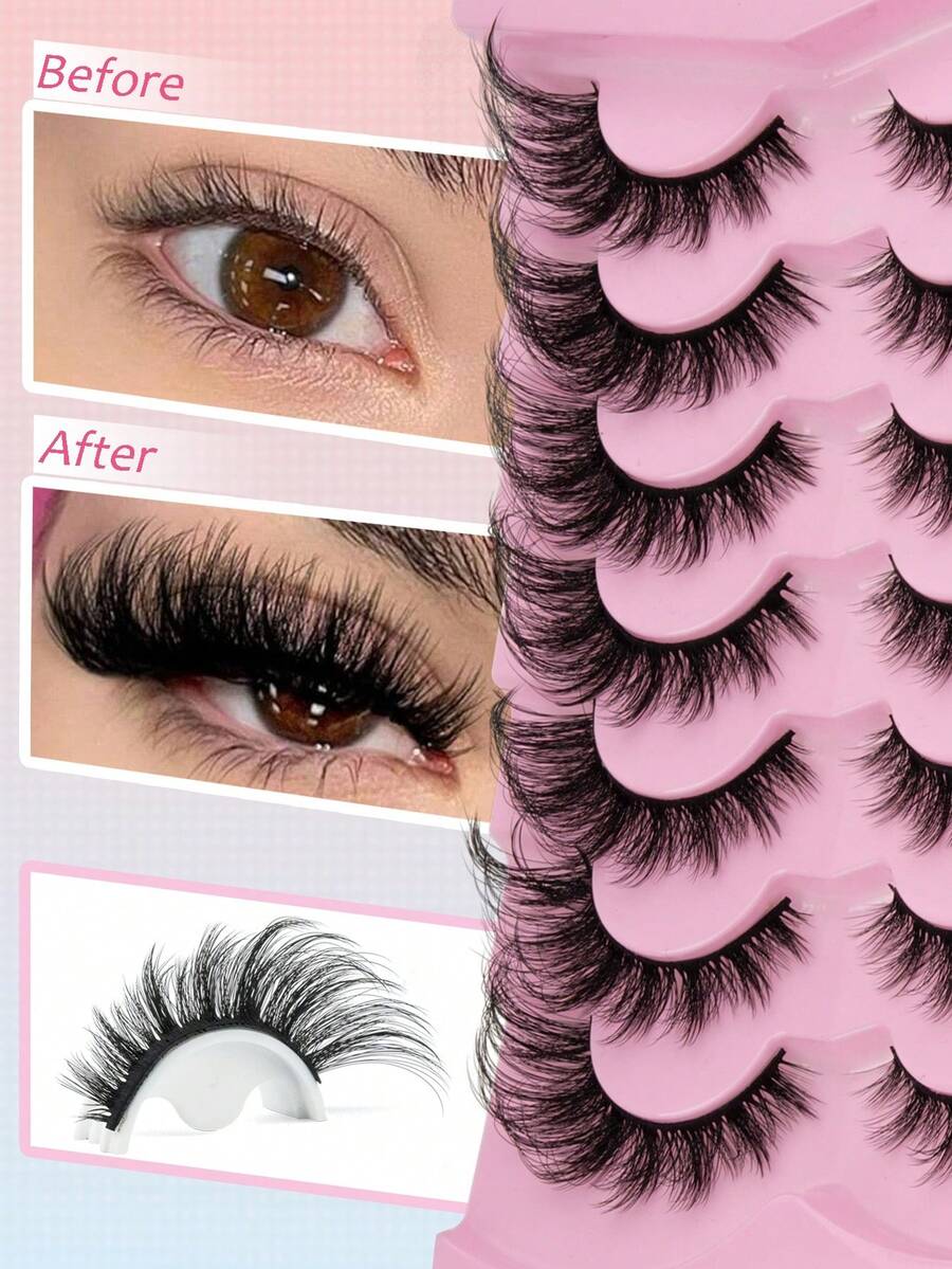 14对装超值装 3D蓬松轻盈自然浓密假睫毛，猫眼款，柔软可重复使用，易于佩戴，适合日常、派对、约会及各种场合 - 濃密款 - 查看 1