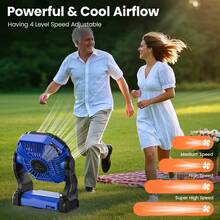 Cold Air Battery Powered Fan With LED Lantern,Dual Motor Camping Fan, 4-Speed Adjustable Desktop Fan With Hook, Portable Outdoor Fan, Suitable For Tents, Power Outages, And Construction Sites - Blue - View 3