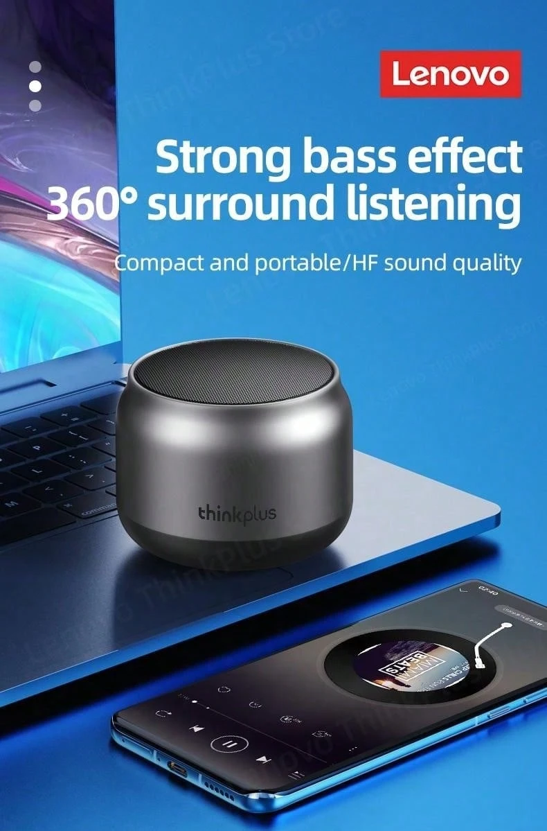 Lenovo K30 Bluetooth Speaker, Portable Music Speaker, Compatible With Smartphones/Computers/Laptops, Outdoor/Desktop/Home/Gaming/Bathroom/Car Use, USB Rechargeable - Black - View 1