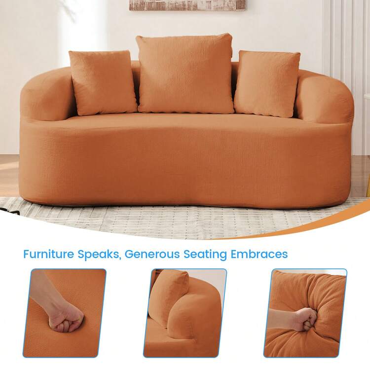 Minimalist Compact Loveseat Sofa With Chenille Upholstery, No-Assembly 2-Seater Curved Couch For Small Spaces/Apartments - 橘色 - 查看 7