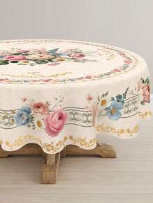 1pc Spring Floral Tablecloth - Pink Rose, Hydrangea And Sunflower Pattern Rectangular/Round Tablecloth Suitable For Wedding Party, Bridal Shower, Anniversary, Birthday Gathering, Etc. Durable Polyester Farmhouse Style Kitchen Dining Table Decor, Holiday Spring/Summer Indoor Outdoor Decoration, Family Gathering - Multicolor - View 10