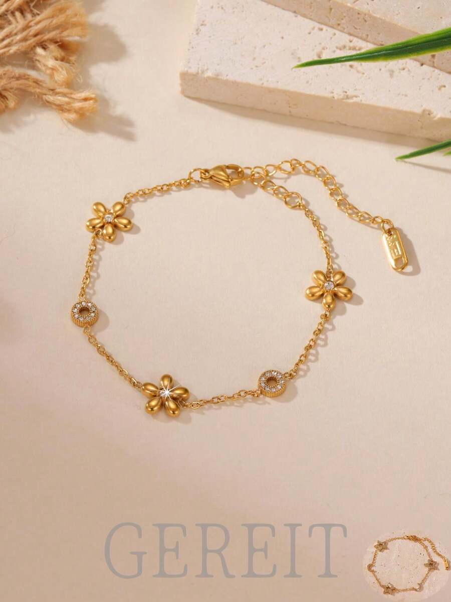 GEREIT 1条18K不锈钢水晶星月流苏多层手链,适合女性日常佩戴,母亲节礼物 - 彩色 - 查看 1