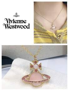 Vivienne Westwood 1PC Violet Rina Collection Pink Mother-Of-Pearl Saturn Necklace Gold, Brass, Rhinestone Embellished - Gold - View 4