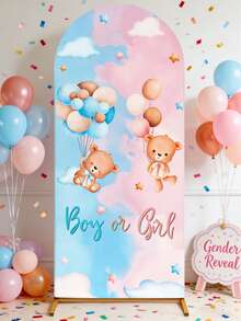 1pc Blue & Pink Bear Gender Reveal Arch Backdrop, Cute Blue & Pink Balloon Bear Pattern Baby Shower Party Arch Backdrop Decor, Gender Reveal Party Arch Expandable Backdrop - Blue and Pink Bear - View 2