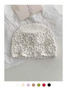 1pc Black Label With Sequin Lettering, Handmade Crochet Hollow-Out Sequin Beanie Hat, Fashionable Retro Versatile Lightweight Breathable Knit Cap For Women, Spring/Summer - Multicolor - View 14