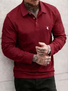 Men's Golf Polo Shirt, Fashion Business Casual Printed Short Sleeve Polo With Button Design - Burgundy - View 1
