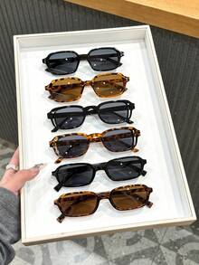 Set de 6 gafas de moda para mujer, con marcos cuadrados elegantes en negro y estampado de leopardo, combinados con lentes negros y marrones, ligeros y cómodos para uso diario, estilo callejero, vacaciones, conducción, transporte - Multicolor - Ver 8