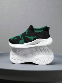 1 Pair Kids Sneakers, Knitted Cartoon Pattern Socks Shoes, Easy To Wear, Lightweight, Breathable, Non-Slip, Running Shoes, Student Fashion Mesh Patchwork Shoes - Black - View 9