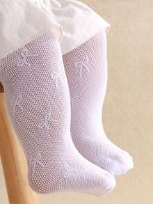 1 Pair White Baby Bowknot Jacquard Dance Socks/Tights, Cute Infant Girls' Romper, Suitable To Match Various Outfits And Dresses, Fit For 0-36 Months Baby Girls, Ideal For Birthday Party Outfit, Made Of Soft And Comfortable Velvet Fabric - Multicolor - View 3