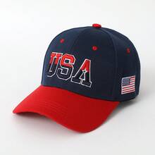 -Border Hat Large Embroidered Cotton American Baseball Cap Classic USA Embroidered Duckbill Cap - Đỏ - Xem 9