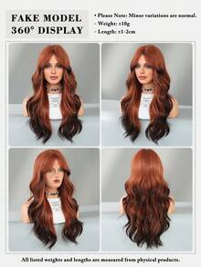 7JHH WIGS 渐变姜橙色长款波浪假发，中分卷发，带刘海，天然耐热合成纤维，适合音乐节派对、万圣节角色扮演等场合，26英寸 - 薑色 - 查看 6