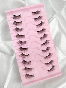 Hinarin 10对半截式自然款假睫毛，蓬松柔软，猫眼造型，纤细黑色带，适合时尚女孩、女士旅行派对使用。 - 半眼睫毛 - 查看 8