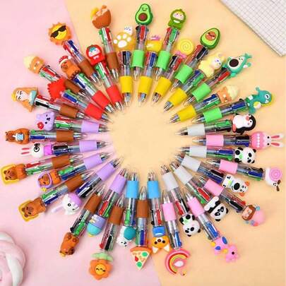 10支/套卡通多色迷你圆珠笔，可爱动物系列儿童笔，趣味动物造型设计，多种颜色可选，是送给孩子的理想礼物；4支纯色动物造型笔，适用于日记、笔记本、学校、办公室或家庭使用，返校礼物，婴儿派对礼品。