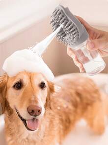 1pc Pet Bathing Brush, Cat Dog Cleaning Massage Brush, One-Button Foaming Bath Brush, 3-In-1 Pet Grooming Tool, Convenient Dog Shampoo Massage Device, Bathing/Massage/Dematting Tool, Small Dog Cleaning Comb. Super Soft Silicone Bristles With Built-In Shampoo Dispenser. Mango-Shaped Bristles, Including Plastic Spray Bottle With Ergonomic Handle, Suitable For Cat Dog Dematting Shower Grooming Bath - Multicolor - View 6