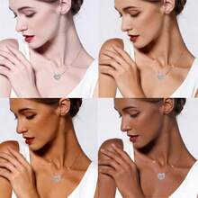 S925 Silver Plated Hollow Heart Pendant, Couples/Best Friends Matching, Romantic Daily Wear, Replaceable Charm, Suitable For Valentine's Day, Anniversary, Birthday, Versatile Gift - Mixed Colors - View 4