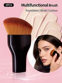 1pc Multi-Functional Makeup Brush, Angled Foundation Brush, Blush Brush, Compact Travel Contouring Makeup Brush,Giveaways - Black - View 9