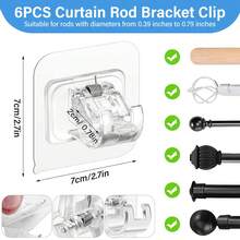Set Of 6 Drill-Free Self-Adhesive Curtain Rod Brackets, No Nails Required, Adjustable Curtain Rod Holders, Suitable For Windows, Home, Kitchen, Bedroom, And Hotels (Transparent). - Transparent - View 3