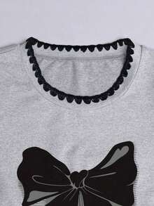 2026 Summer TopsResyla Women's Casual Door T-Shirt, Summer New Design, Blue Tones, Cute Elephant & Heart Print, Versatile For Dates, Back To School, Teacher's DayLoose And Comfortablesummer Shirts - 灰色 - 查看 5