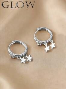 一对奢华可爱的铜质素面星形耳环，适合年轻女孩日常及节日佩戴。 - 星星 - 查看 2