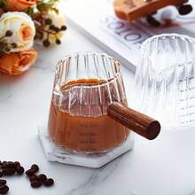 6oz/180ml Glass Espresso Cup With Wooden Handle, Single Hole Milk Frother Cup With Clear Measurement Scale, Heat Resistant, Espresso Accessories - Multicolor - View 4