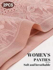 MEIYATING 2pcs Women's Mid-Rise Lace Patchwork Panties, Floral Pattern, Soft & Comfortable, Hollow-Out Sexy Romantic Lace Trim Lightweight Thong Underwear - Multicolor - View 5