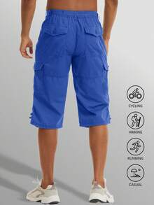 KEFITEVD Mens 3/4 Length Cargo Work Pants Cotton Twill Outdoor Hiking Shorts Ripstop Pants - Color Blue - View 3