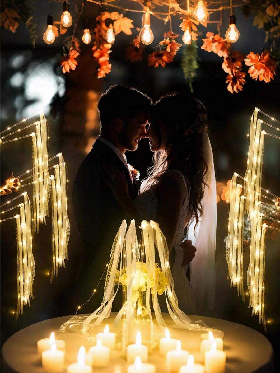 10pcs Wedding Wands With Ribbons, 3 Color Flashing Functions, Glowing LED Silk Fairy Wands, Lace Wands With Bells, Suitable For Wedding Reception, Graduation Ceremony, New Year's Eve, Birthday Party (Warm White)