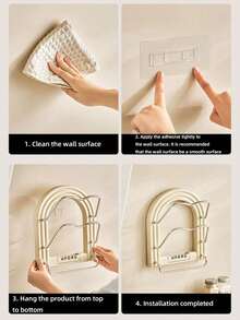 1pc Kitchen Wall-Mounted Storage Rack, Aluminum Alloy Material, Multi-Functional, No Drilling Wall-Mounted Pot Lid Rack, Cutting Board And Towel Organizer - Multicolor - View 8