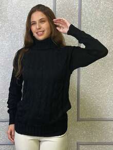 GIP Women's Braided Sweater With High Neck And Long Sleeves For Winter - 黑色的 - 查看 1